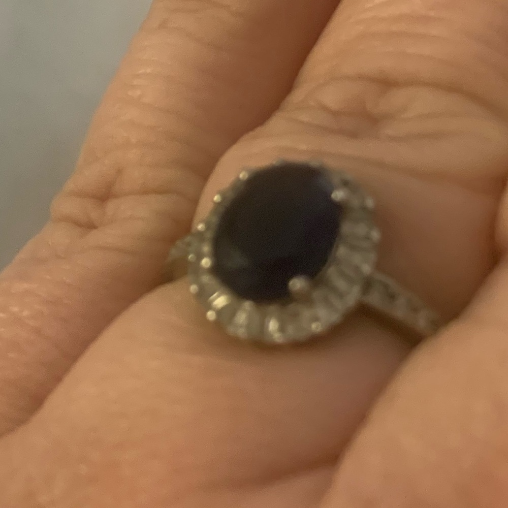 Silver ring simulated sapphire